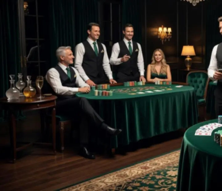 Prywatne Casino Night z pokerowym stołem, ruletką i elegancką aranżacją