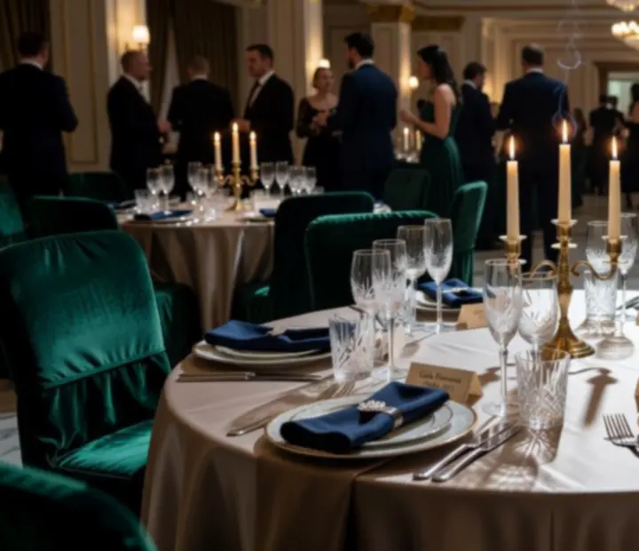 Stół na eleganckiej kolacji firmowej z nastrojowym oświetleniem