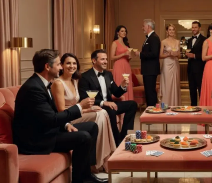Beżowa sala z elegancką aranżacją stołów na prywatne przyjęcie